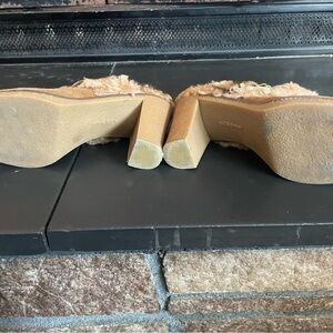 BCBG Tan Platform Mules with Cork Sole